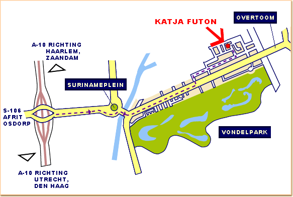 routekaart naar Katja Futon te Amsterdam